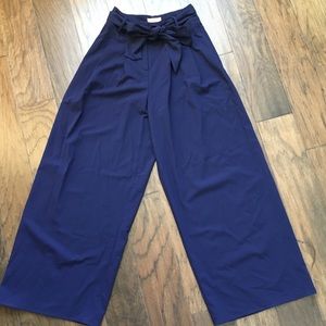 Navy Tie High-Waist Pants